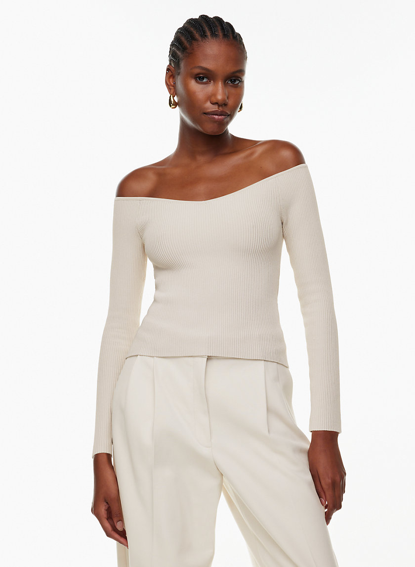 Sculpt knit long sleeve cropped top in cream