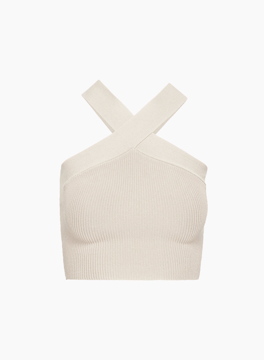 White crop tank top with knitted cross patches – Razys