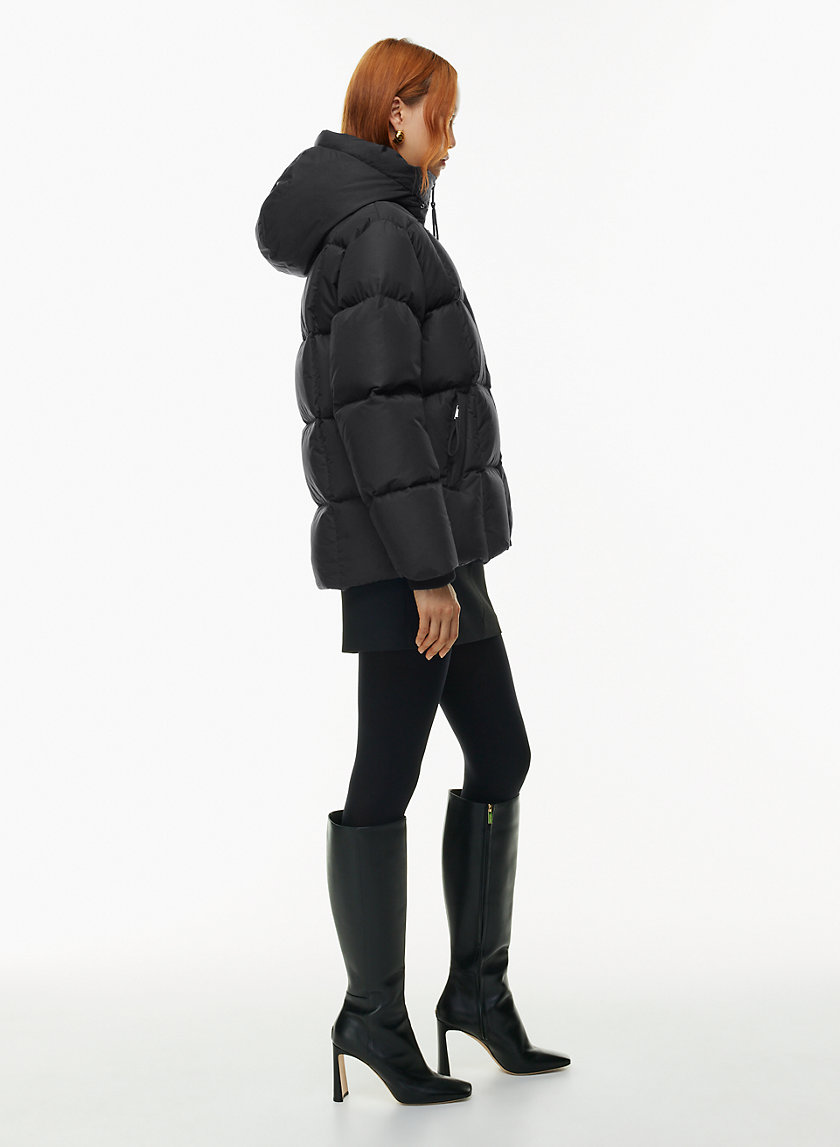 Black puffer jacket online with hood