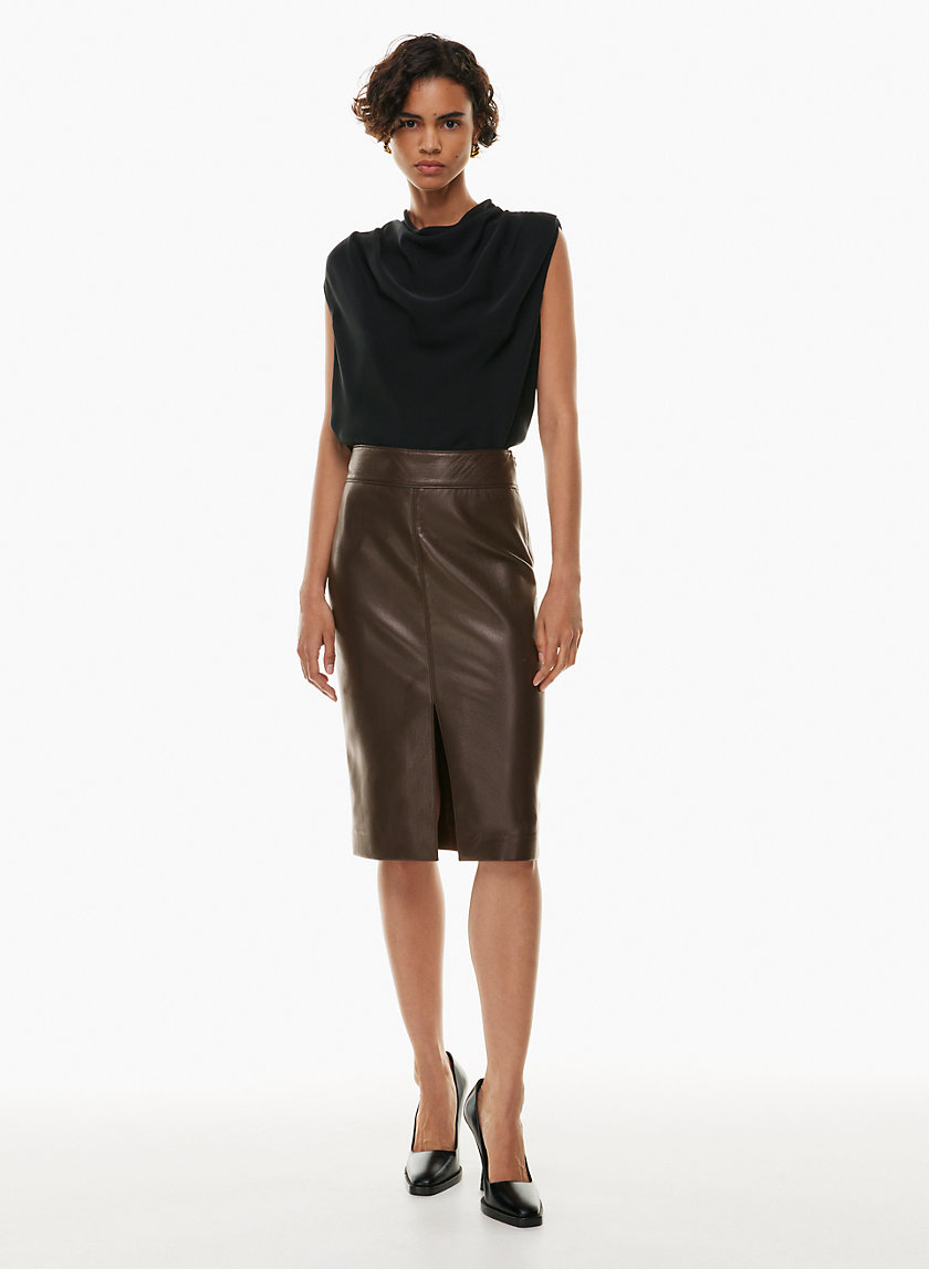 Chocolate Brown Faux Leather Pencil Skirt  Conquista  Wolf  Badger