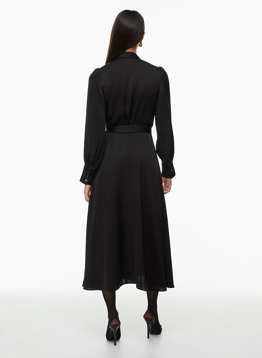 Aritzia Babaton 100% silk long sleeve tie waist mini black dress