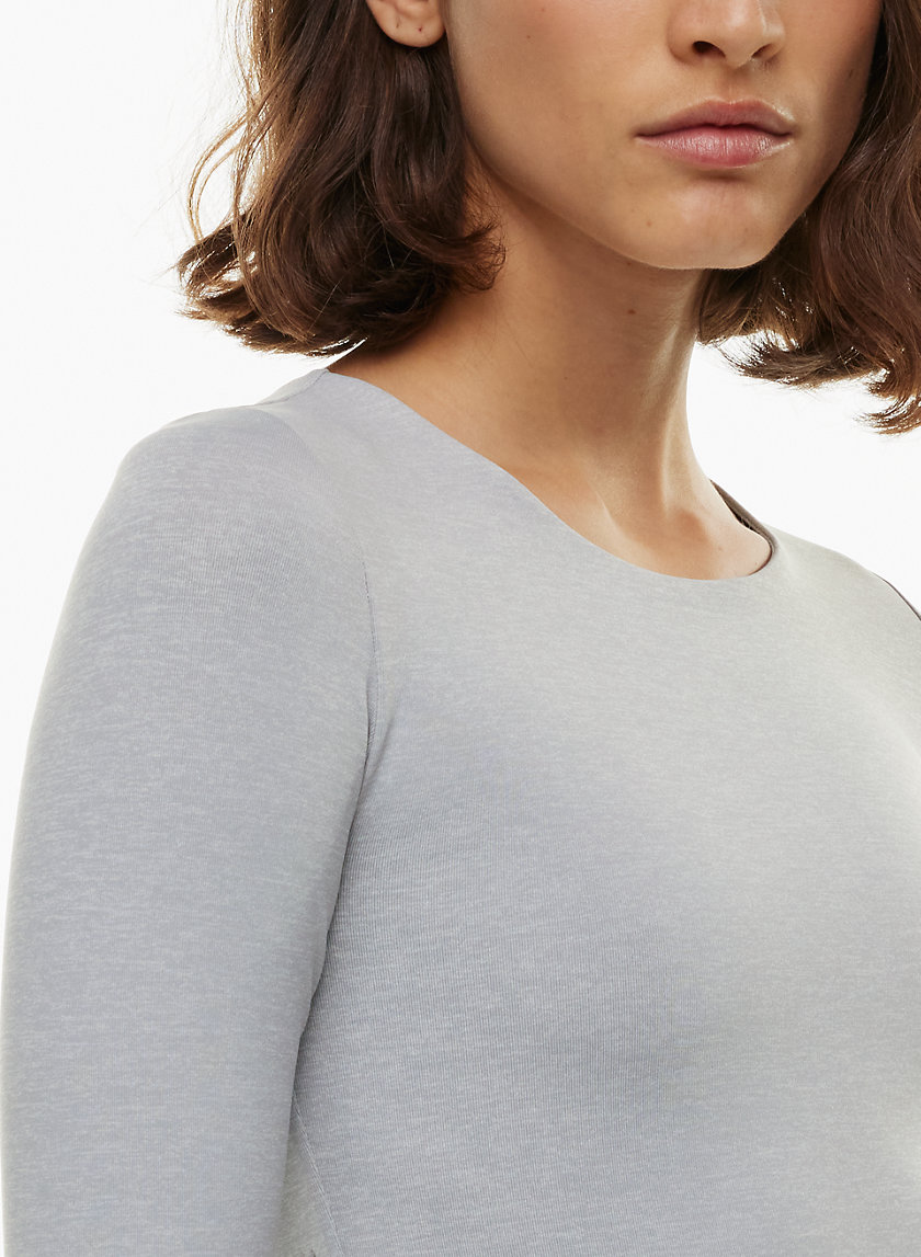 Women's Rib Double Zip Long Sleeve Contour Top Grey –