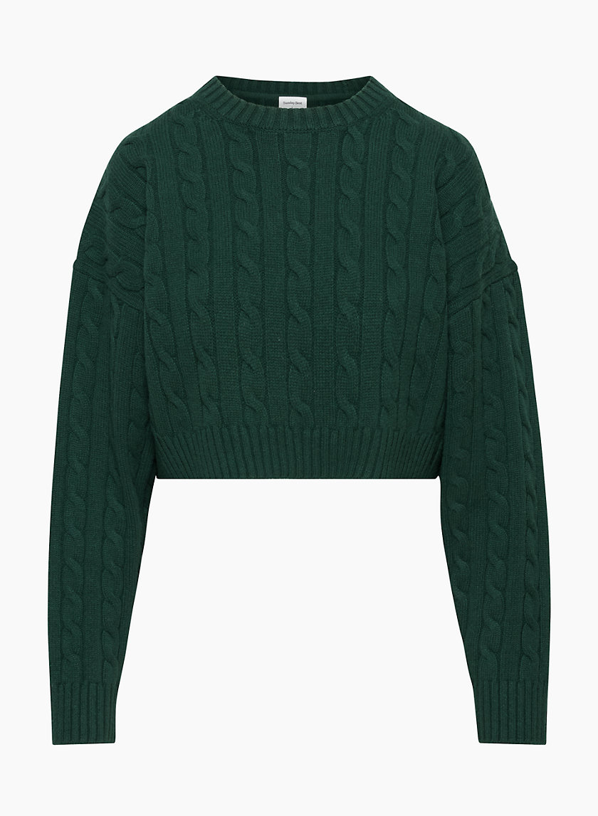 Sammie V-Neck Cable Knit Crop Sweater - Sage