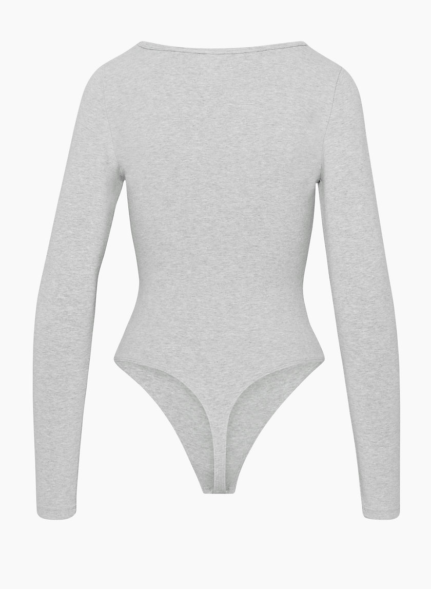 Trisica - Long-Sleeve Stand Collar Plain Half Zip Sheer Bodysuit Top