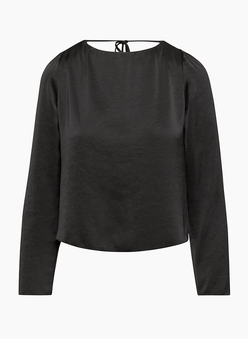 Poly Cotton Full Sleeve Black Blouse With V Neck, Aarna
