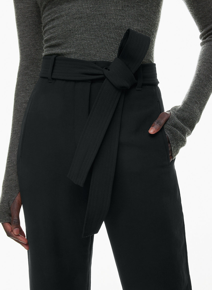 Petite Linen Tie Front Trousers in Black