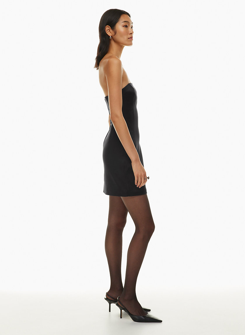 Black Strapless Bodycon Dress - Mini Satin Dress - Satin Bodycon