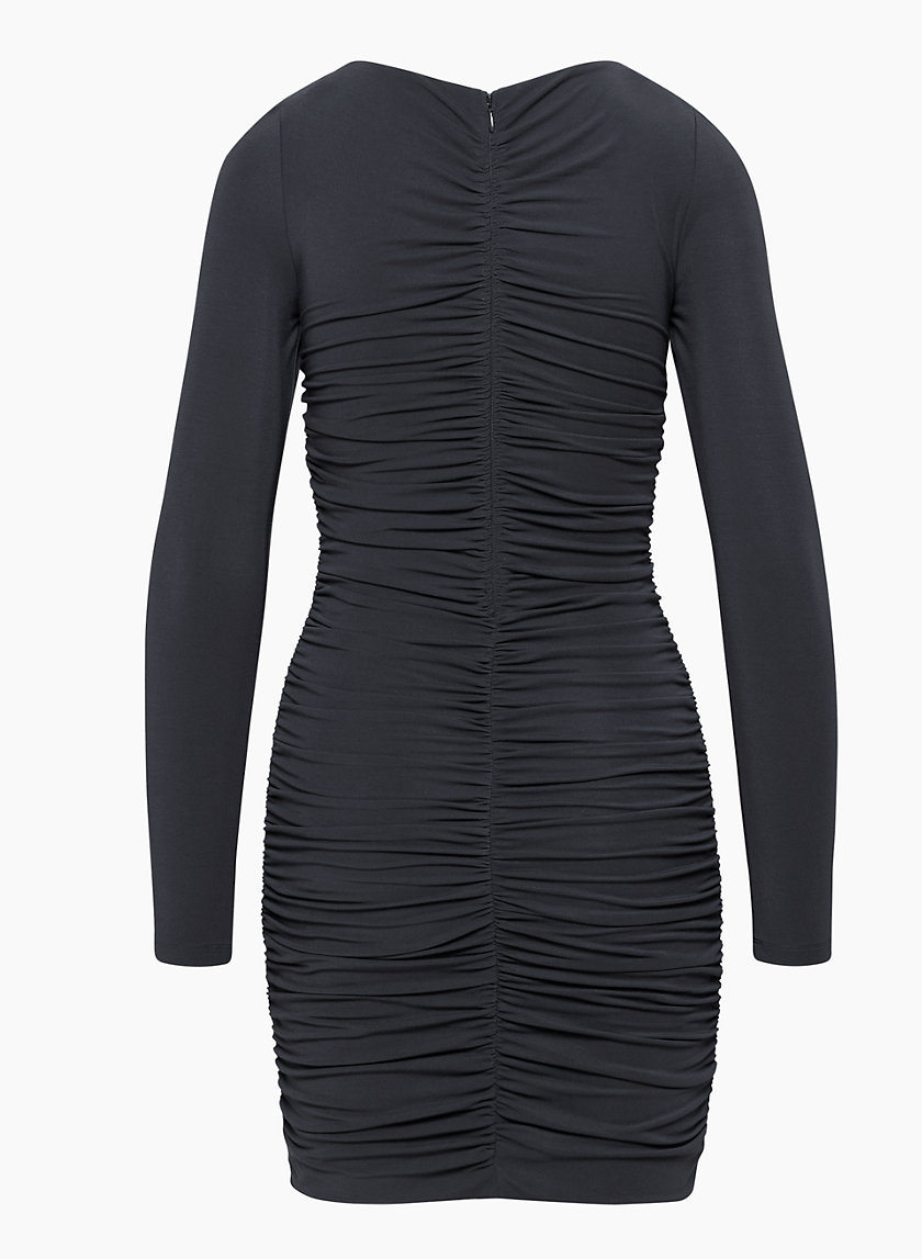 Aritzia Babaton 100% silk long sleeve tie waist mini black dress