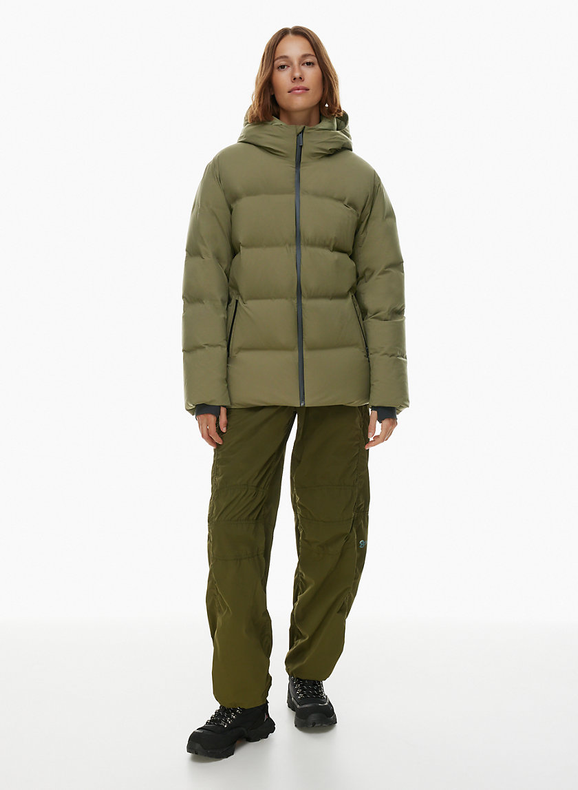 Khaki puffer jacket online with hood