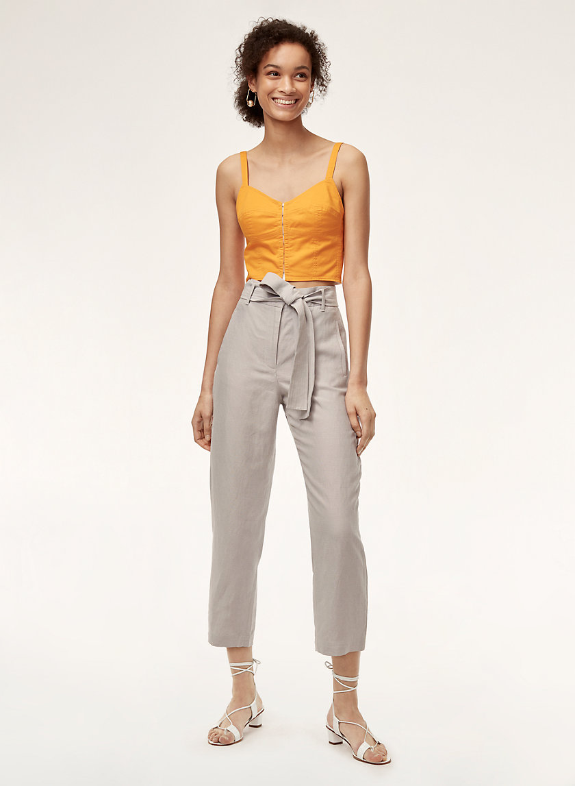 TIE-FRONT PANT - Cropped, high-waisted linen pant TIE-FRONT PANT - Cropped, high-waisted linen pant
