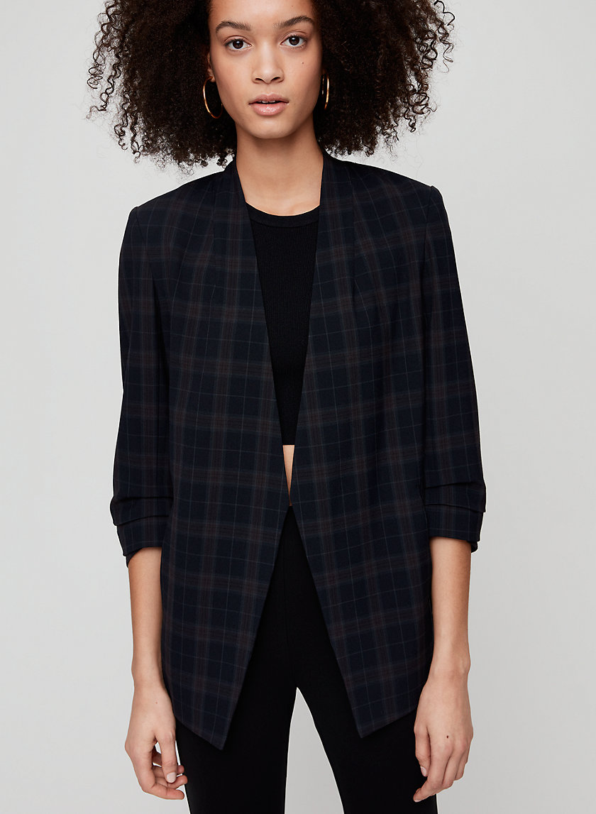 POWER CHECK BLAZER - 3/4 rolled sleeve, plaid blazer POWER CHECK BLAZER - 3/4 rolled sleeve, plaid blazer