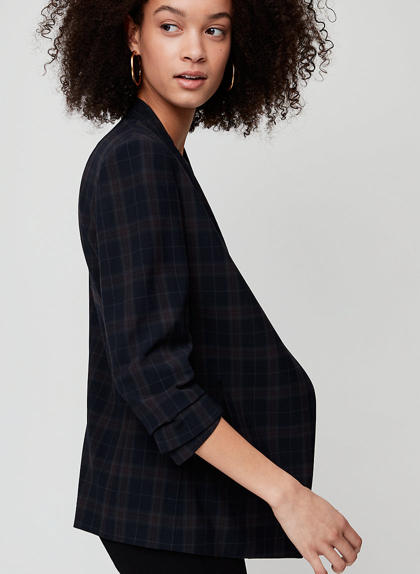 POWER CHECK BLAZER - 3/4 rolled sleeve, plaid blazer POWER CHECK BLAZER - 3/4 rolled sleeve, plaid blazer