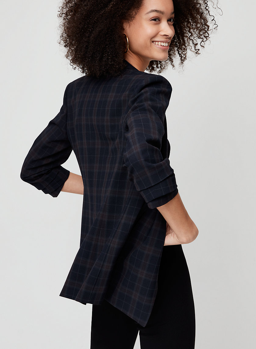 POWER CHECK BLAZER - 3/4 rolled sleeve, plaid blazer POWER CHECK BLAZER - 3/4 rolled sleeve, plaid blazer