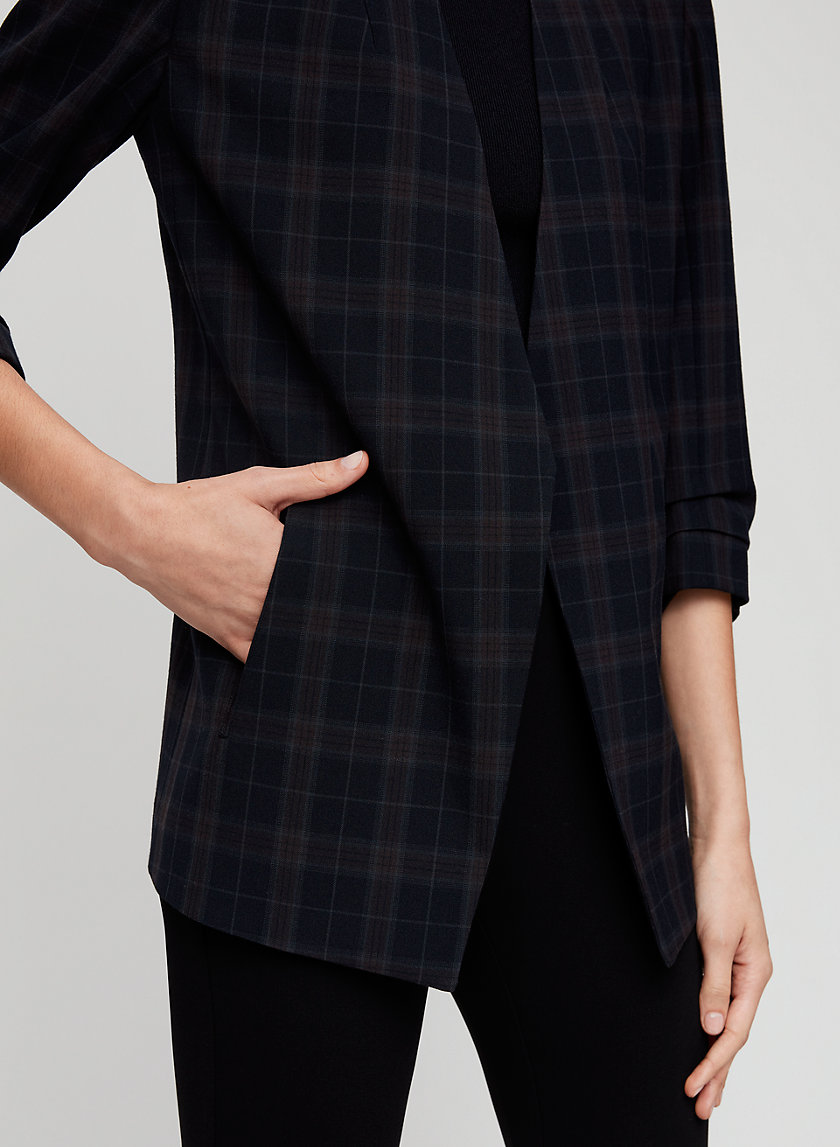 POWER CHECK BLAZER - 3/4 rolled sleeve, plaid blazer POWER CHECK BLAZER - 3/4 rolled sleeve, plaid blazer