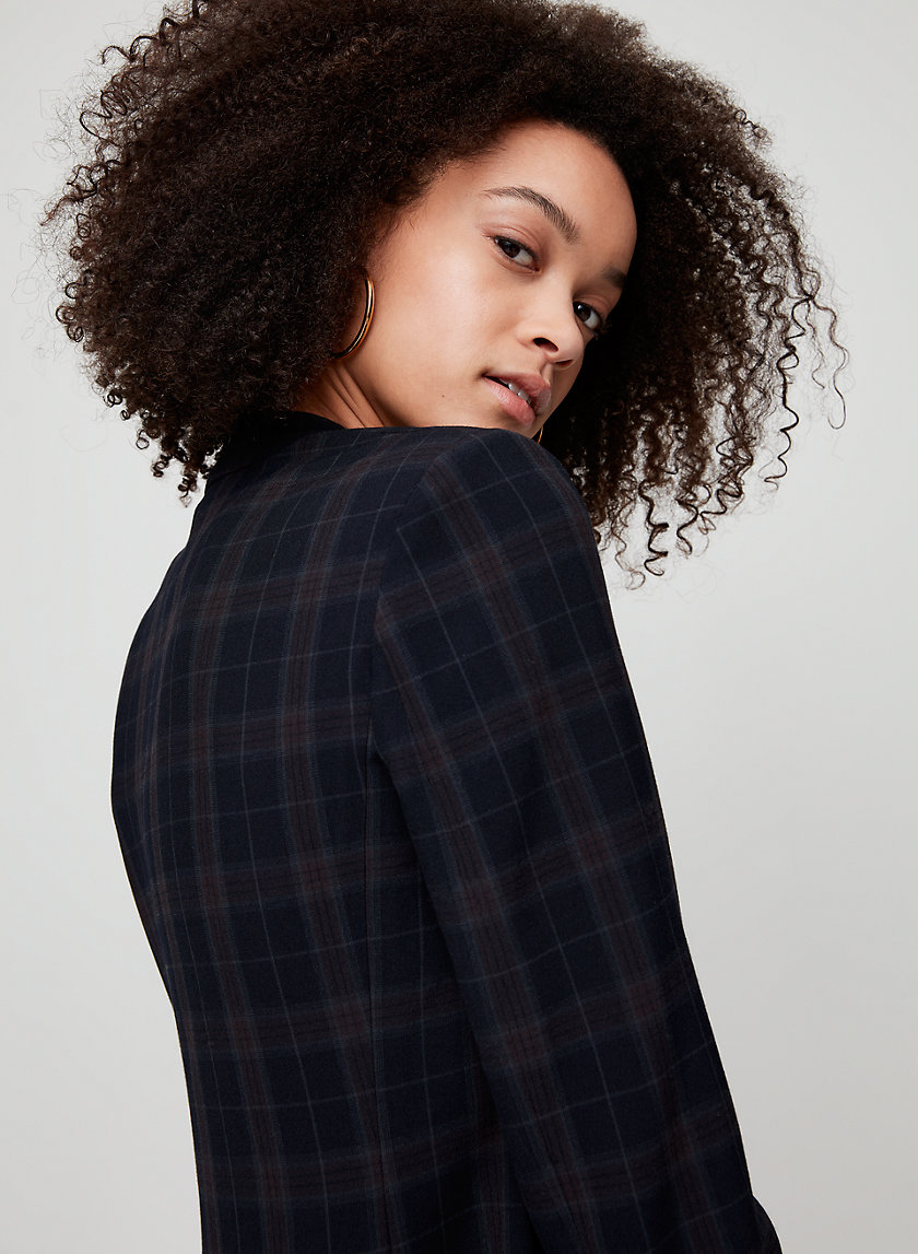 POWER CHECK BLAZER - 3/4 rolled sleeve, plaid blazer POWER CHECK BLAZER - 3/4 rolled sleeve, plaid blazer