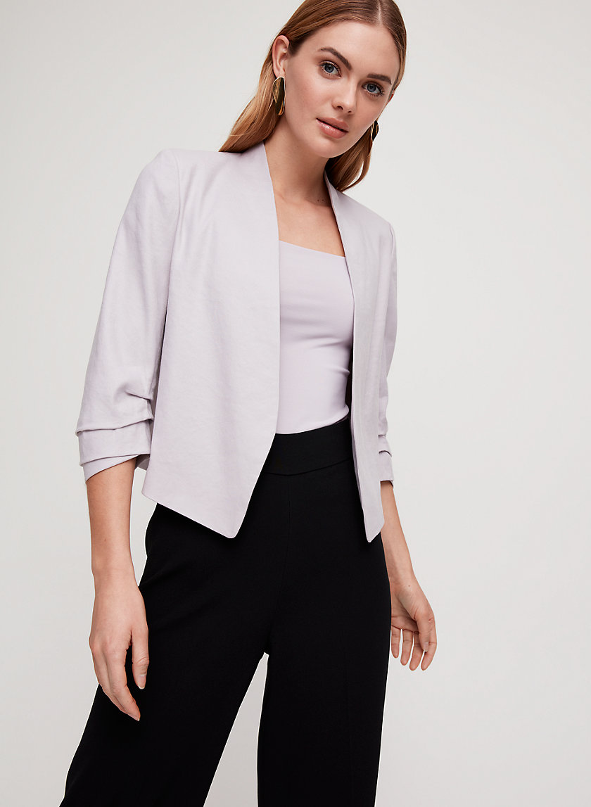 POWER SHORT LINEN BLAZER - Cropped, linen-blend blazer POWER SHORT LINEN BLAZER - Cropped, linen-blend blazer