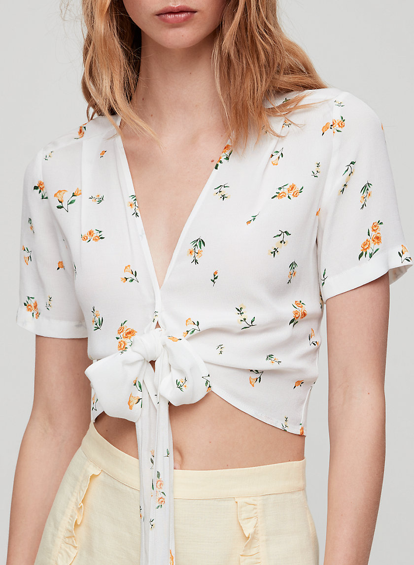 OLSON TOP - Short-sleeve, floral wrap top OLSON TOP - Short-sleeve, floral wrap top