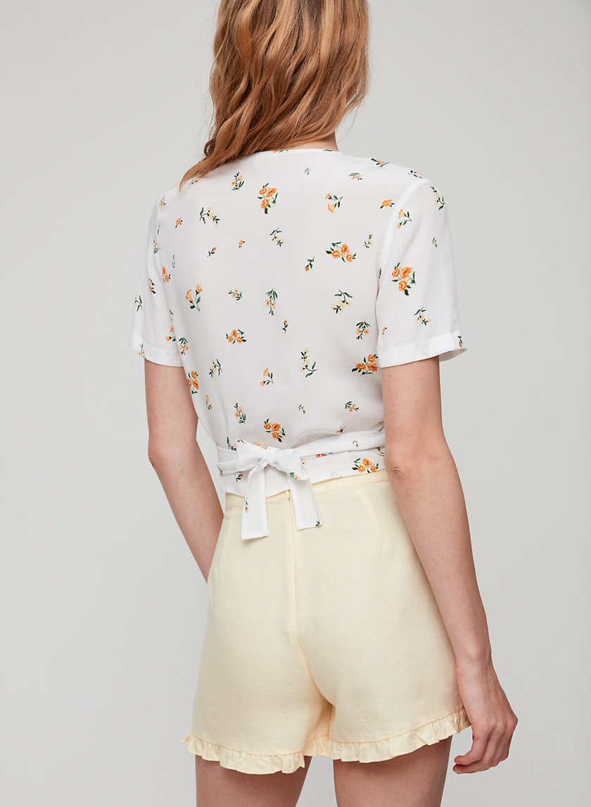OLSON TOP - Short-sleeve, floral wrap top OLSON TOP - Short-sleeve, floral wrap top