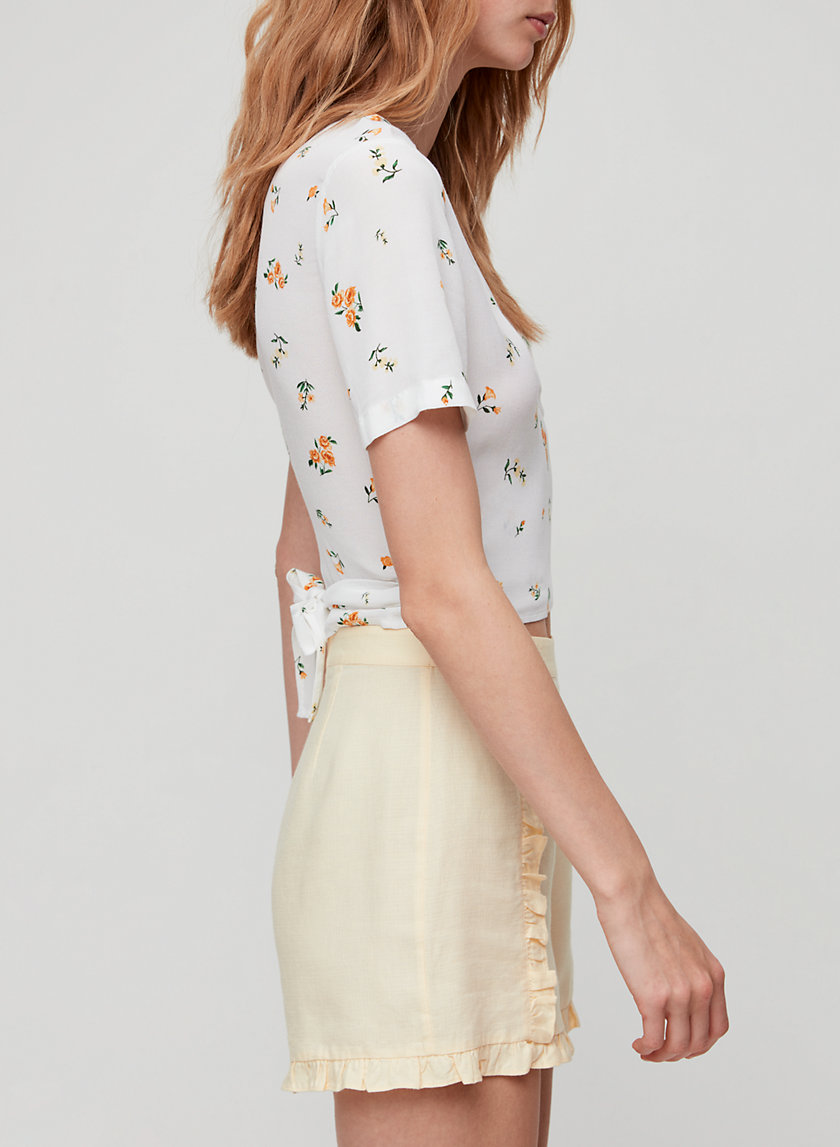 OLSON TOP - Short-sleeve, floral wrap top OLSON TOP - Short-sleeve, floral wrap top