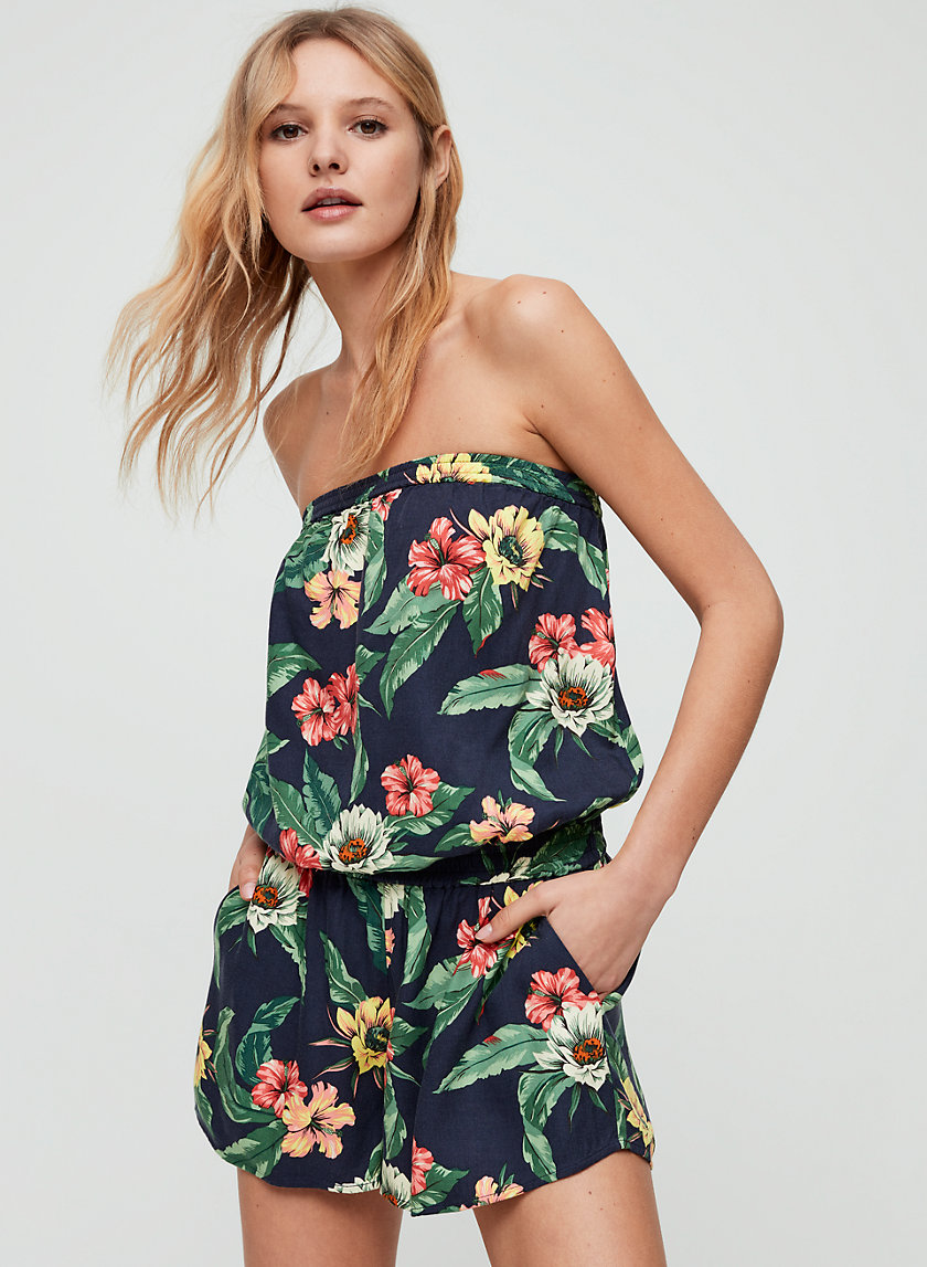 CROPSEY ROMPER - Tropical-print strapless romper CROPSEY ROMPER - Tropical-print strapless romper