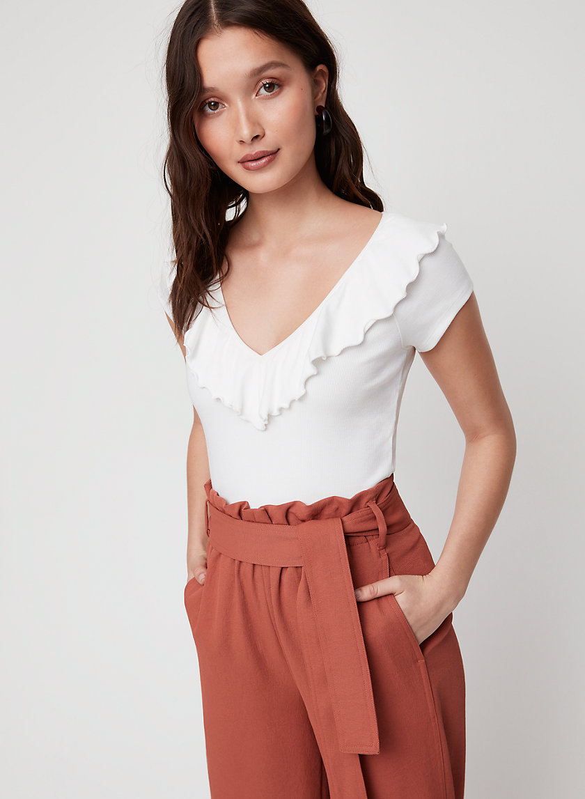 DANETTE T-SHIRT - Cropped, ruffled V-neck t-shirt DANETTE T-SHIRT - Cropped, ruffled V-neck t-shirt