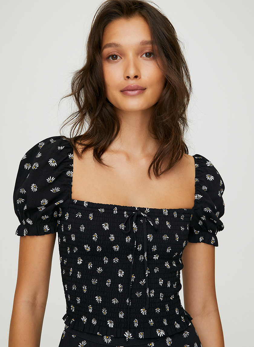 SMOCKED BLOUSE - Cropped daisy-print blouse SMOCKED BLOUSE - Cropped daisy-print blouse
