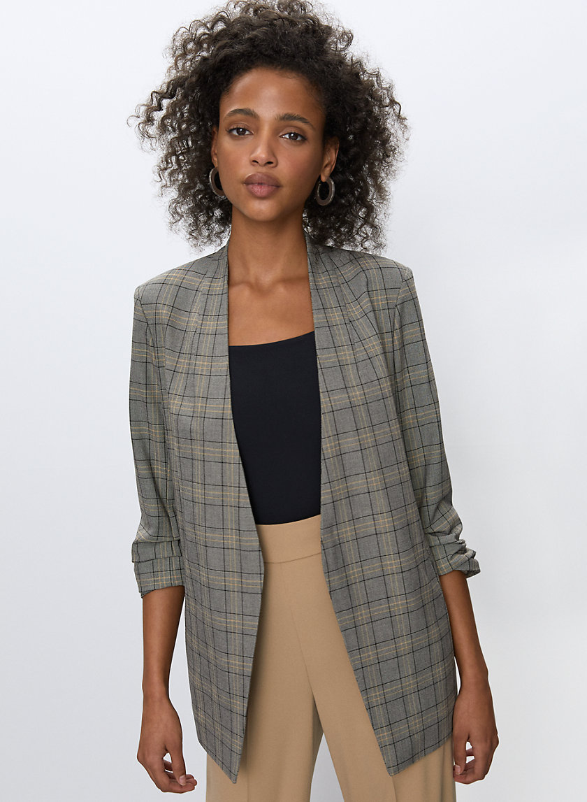 POWER CHECK BLAZER - 3/4-sleeve plaid blazer POWER CHECK BLAZER - 3/4-sleeve plaid blazer