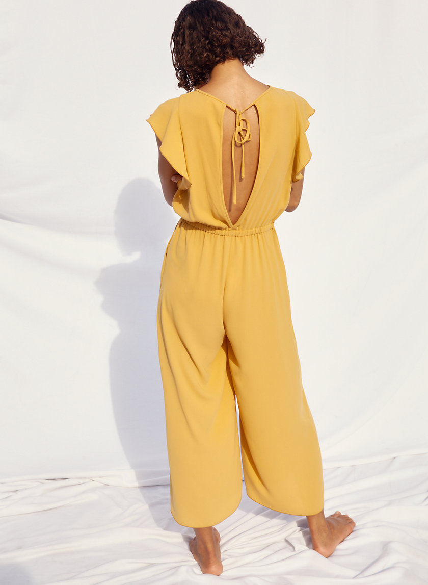 Aritzia Wilfred Free Kailey Cropped Wide Leg Jumpsuit w/ Pockets Yellow Sz  S EUC