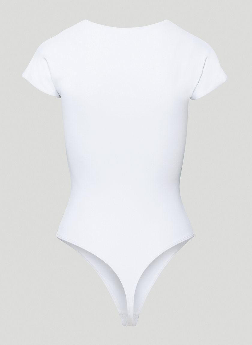 Aritzia Babaton Contour Polo Bodysuit sleek deep cut neck bodysuit white XS