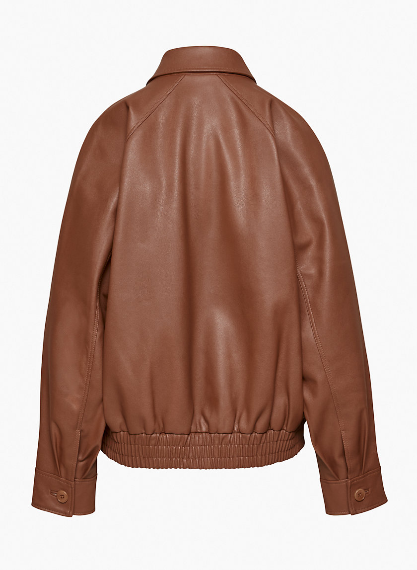 Women's Brown Leather Bomber Jacket - Harper