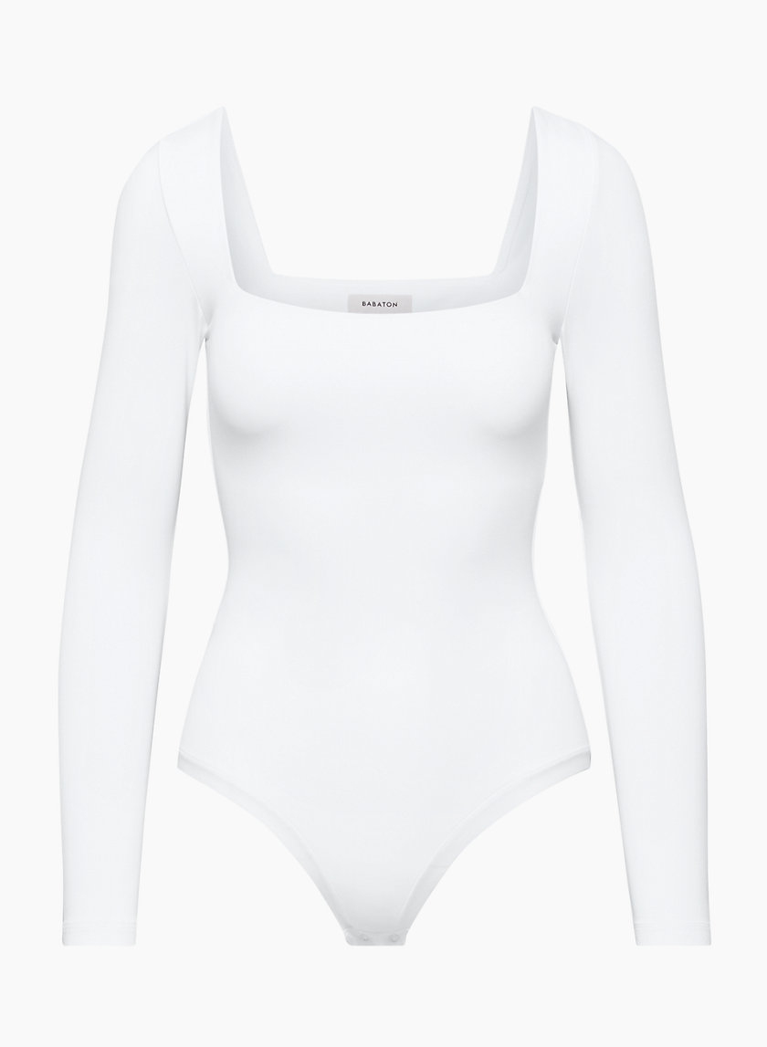 Aritzia babaton contour square neck long sleeve bodysuit in white NWT