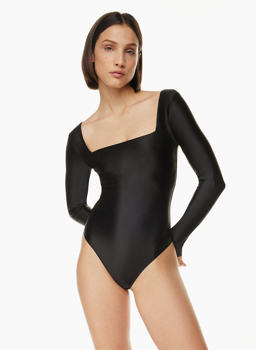 Long Sleeve Swim Suit Women Waist Snatching Body Suit Back Black