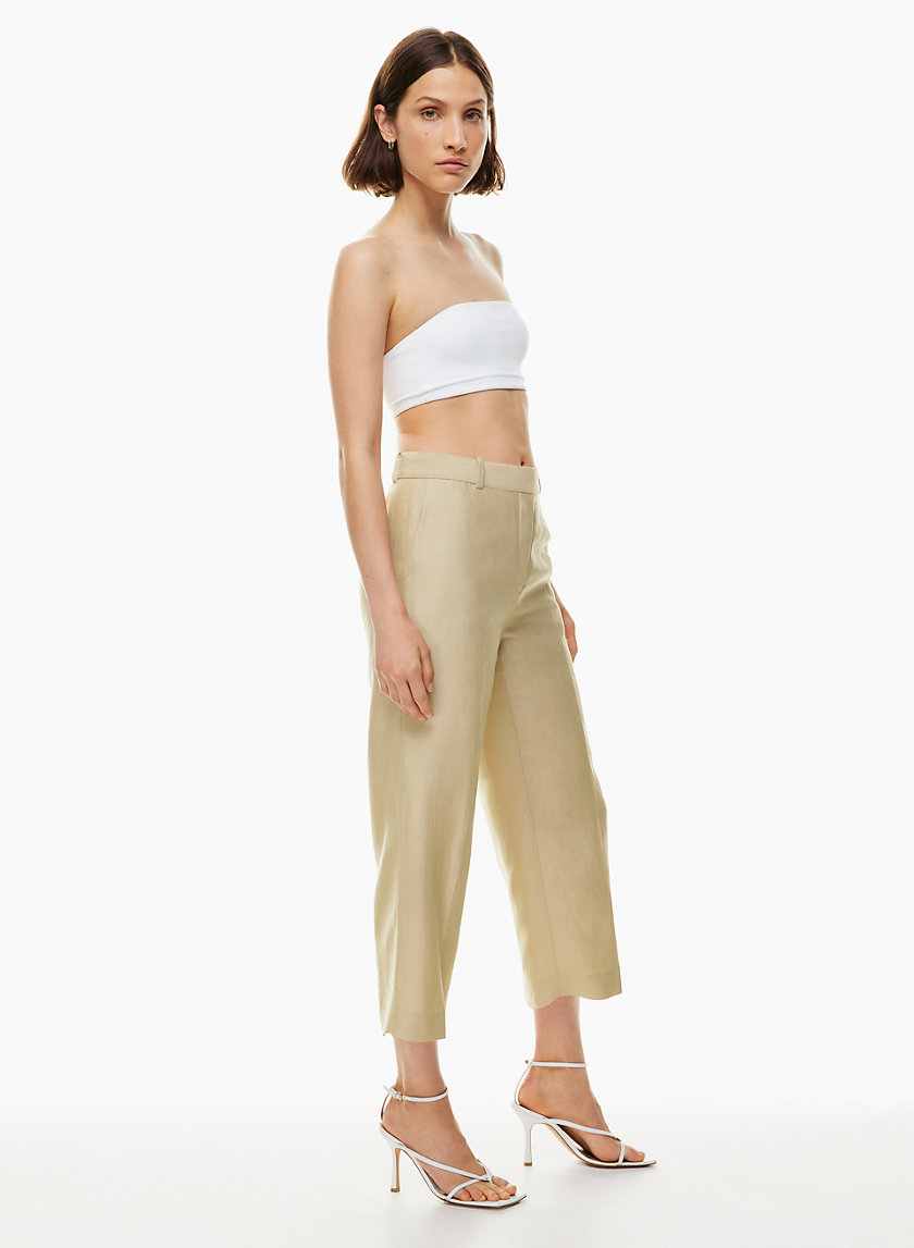 Monki ribbed wide leg cropped trousers in beige  ASOS