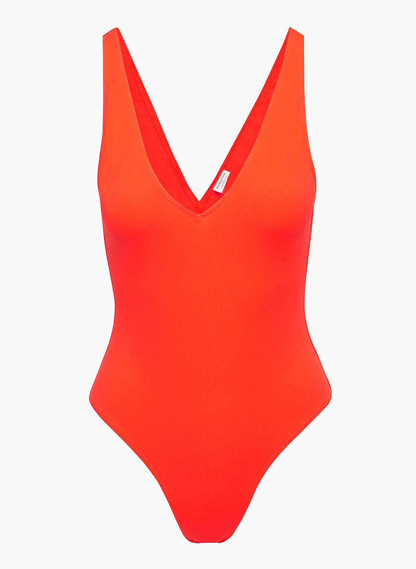 Aritzia Babaton Orange Ribbed V-Neck Cross Front Bodysuit Womens Size Small