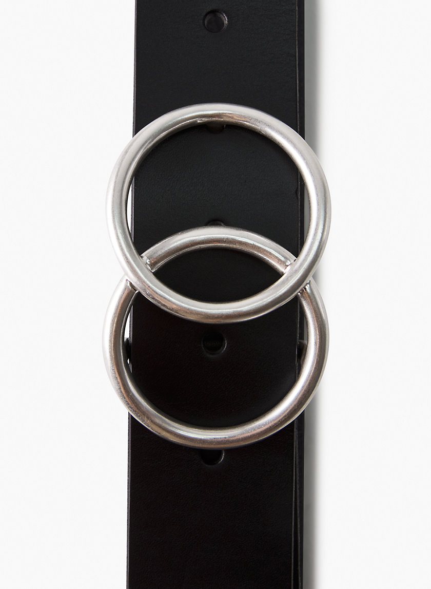 Babaton Double Ring Leather Belt in Black/Shiny Nickel Size Large