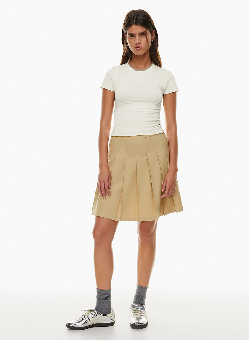 Women Fall Winter Mini Pleated Skirt Real Leather High Waist Slim
