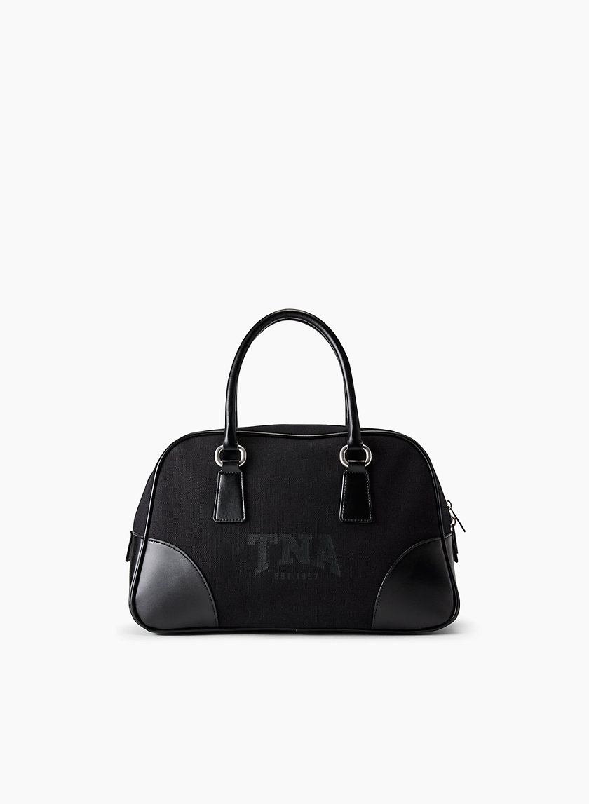 Iconic Prada Bowler Bag, Black with White Trim, Like New Condition