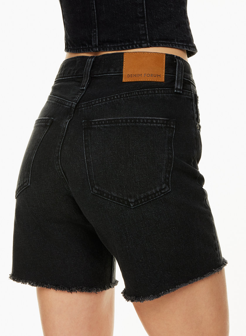 EB Denim Leather Micro Lace Up Shorts in Black