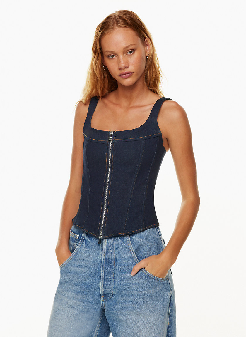 Plus Washed Brown Overdyed Buckle Denim Corset Top