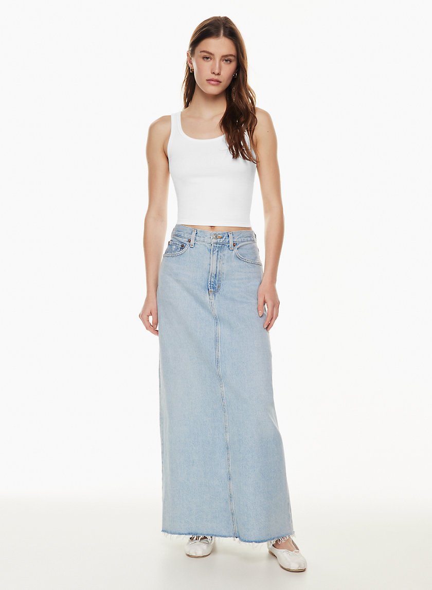 Women's High Waisted Jean Skirt Washed Distressed Split Button Up Denim  Midi Skirt Stretchy Casual Long Skirts - Walmart.com