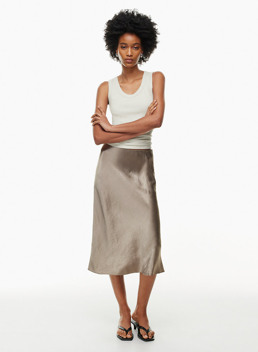 Grey silk outlet midi skirt