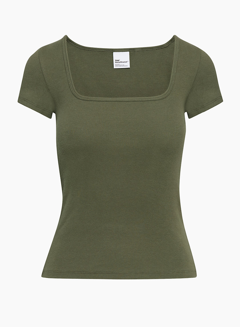  Women 's Long Sleeve Crop Shirt Top Square Neck Ribbed Knite  Slim Tees Top Button Down Basic Cami Streetwear (Army Green, S) : Clothing,  Shoes & Jewelry