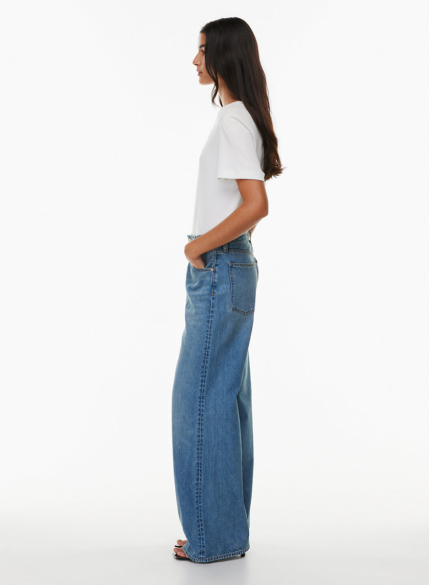 Japanese girl puff high waist jeans women Retro Pants Wide Leg Denim  Trousers