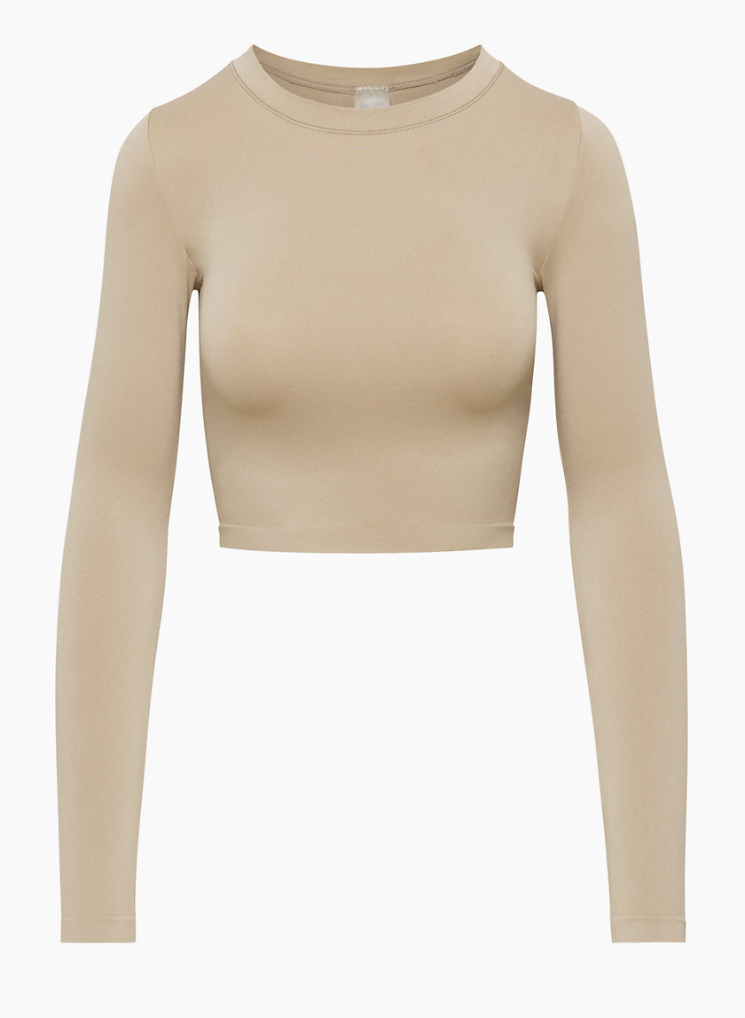 Taupe Seamless Long Sleeve Rib Detail Sports Top