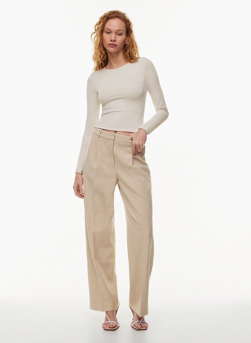 Pleated Pants Beige Silk and Cotton