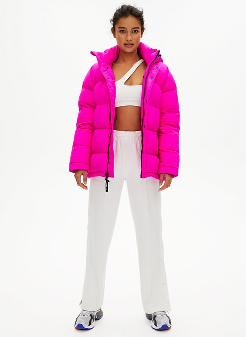 neon pink puffer jacket