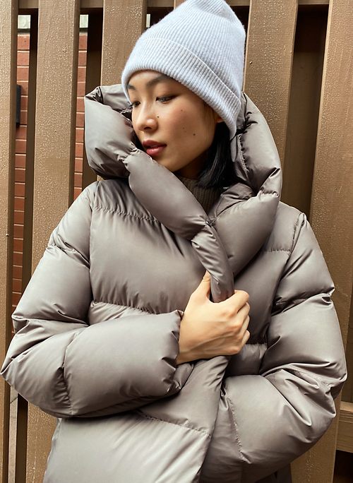 Tan long puffer jacket Clearance