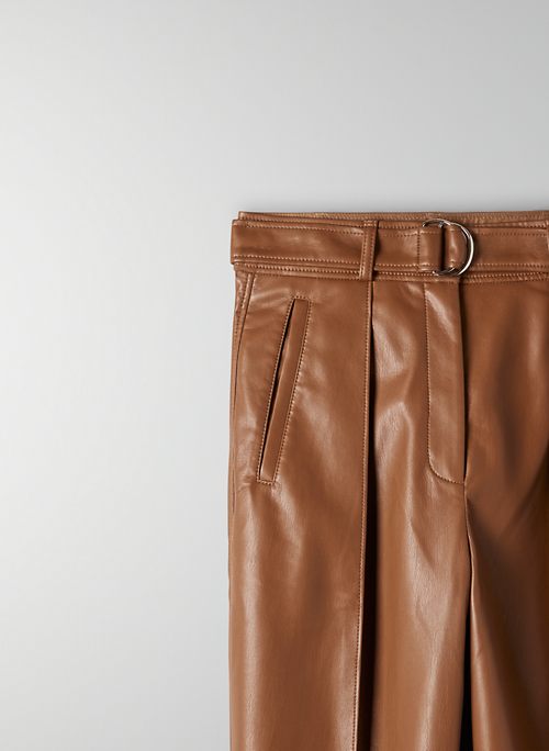 River Island faux leather paperbag waist trousers in khaki  ASOS