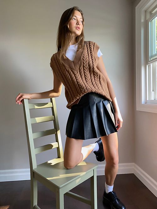 rust pleated skirt