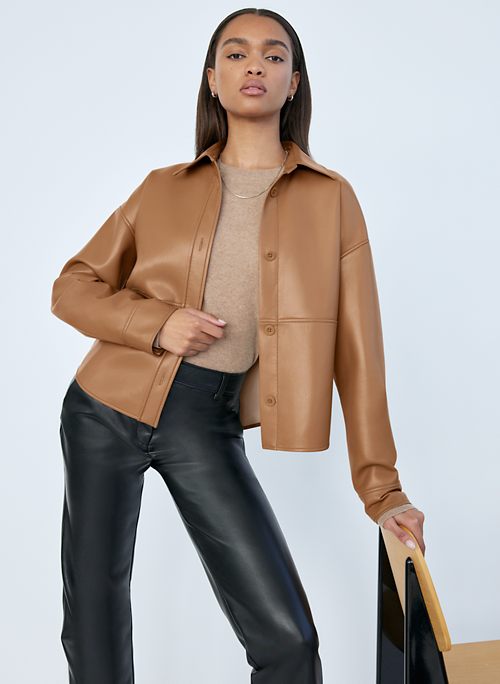 aritzia leather shirt jacket